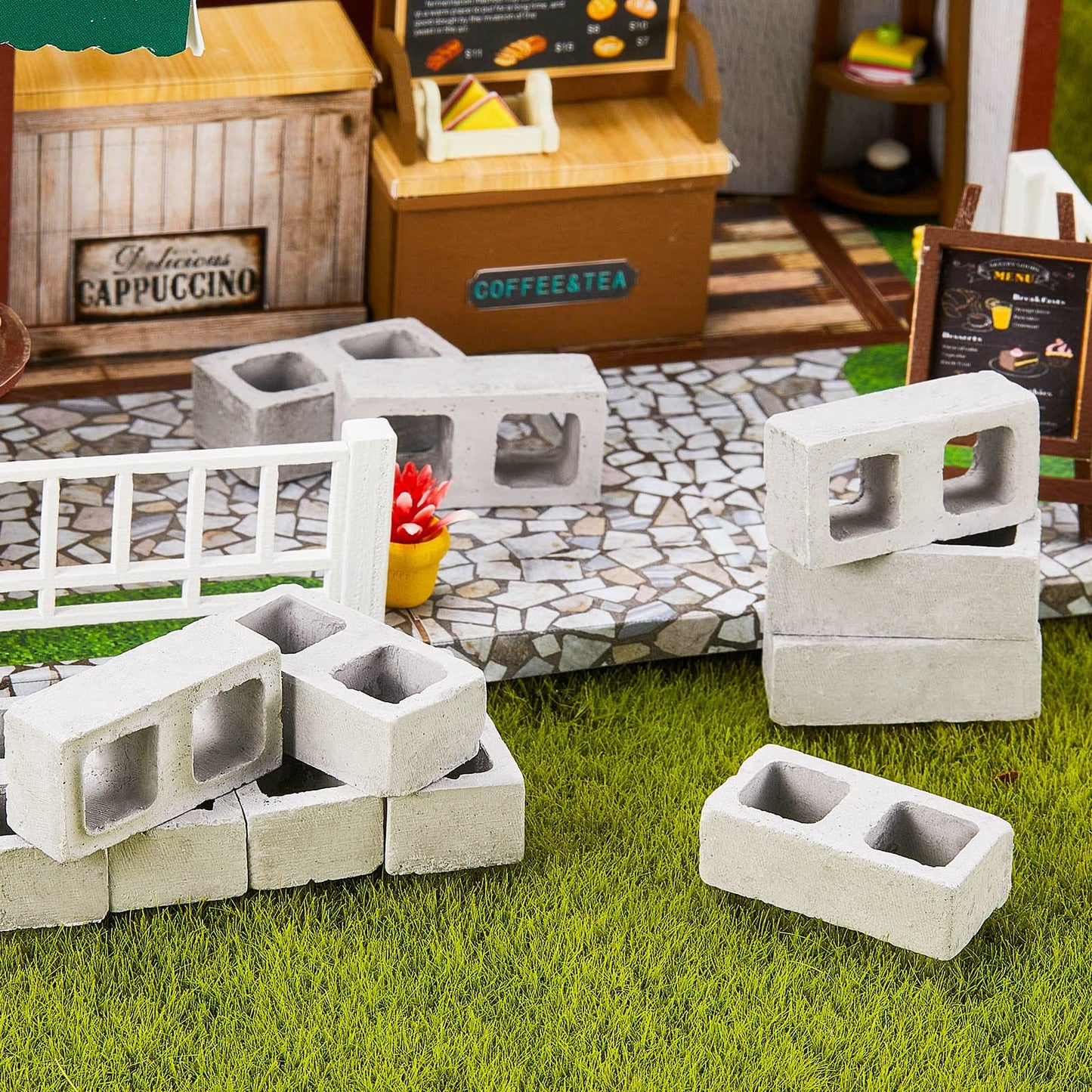 Civaner 50 Pcs Miniature 1/12 Scale Mini Bricks Concrete Tiny Dollhouse Accessories for Kitchen Garden Landscaping Model Architect Buildings DIY Construction Office Desk Toys Supplies (Gray-Square)
