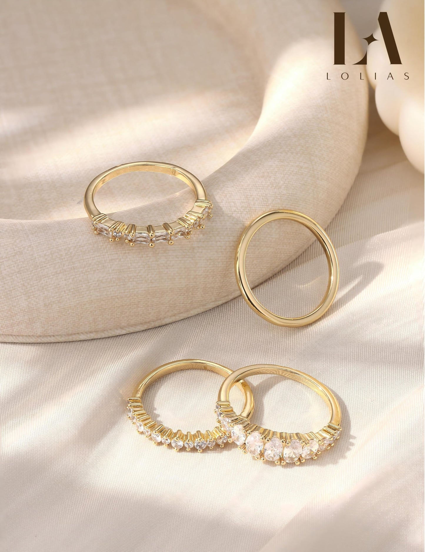 LOLIAS 14K Gold Plated Stackable Rings for Women Non Tarnish - Dainty Cubic Zirconia Wedding Bands Ring Set Minimalist Trendy Statement Engagement Promise Thumb Rings Stacking Size 5-10 Size 10