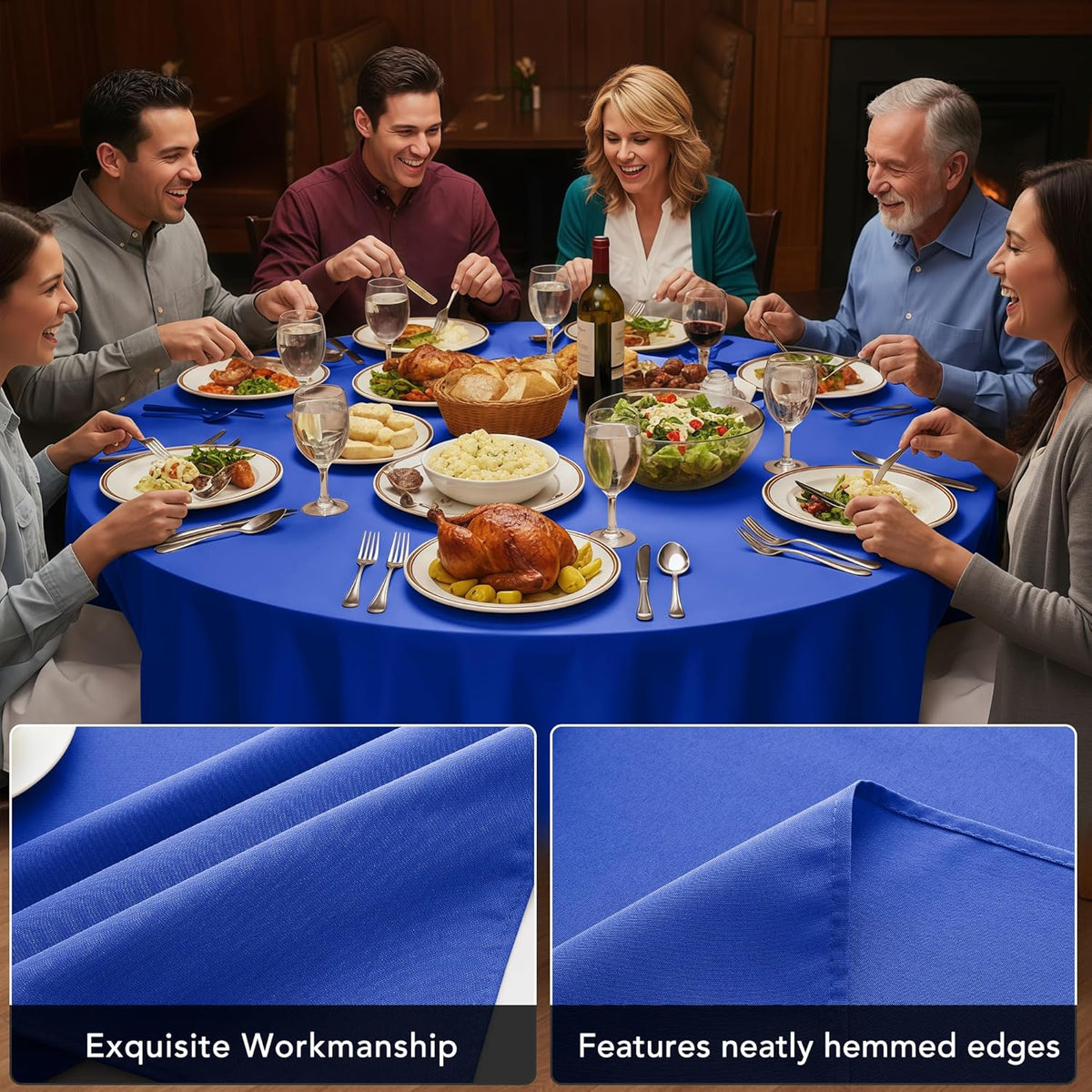 6-Pack Royal Blue Round Tablecloths, 132 Inches, Stain-Resistant Polyester for 6-8 Ft Round Tables - Washable Table Covers for Weddings, Banquets, Birthday Parties, Events