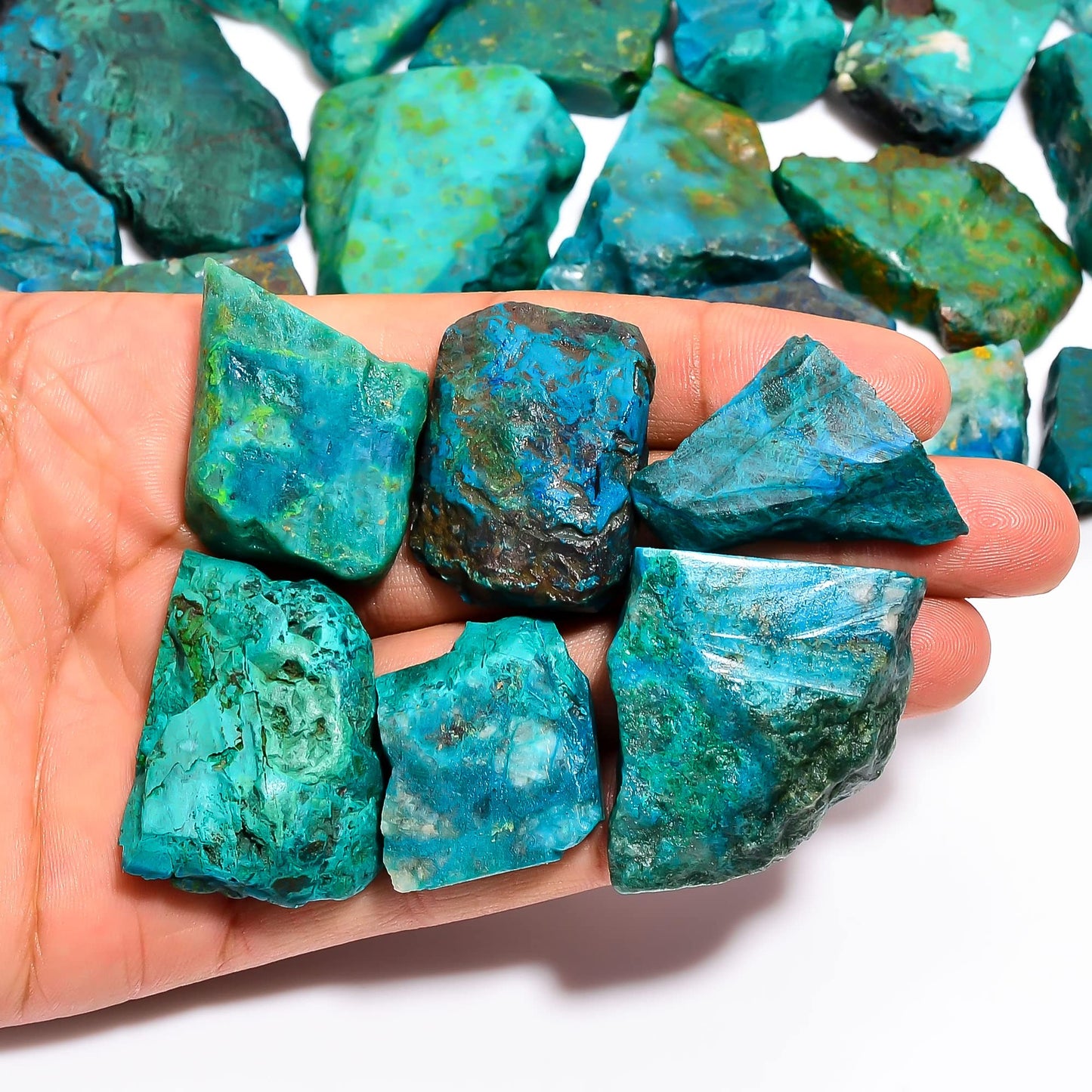 Natural Chrysocolla Raw Slice Gemstone- Healing Crystals for DIY Jewelry Making -Loose Natural Cabochon -Perfect for Crafting Unique Jewelry Designs (5 pcs, 25-35 mm)