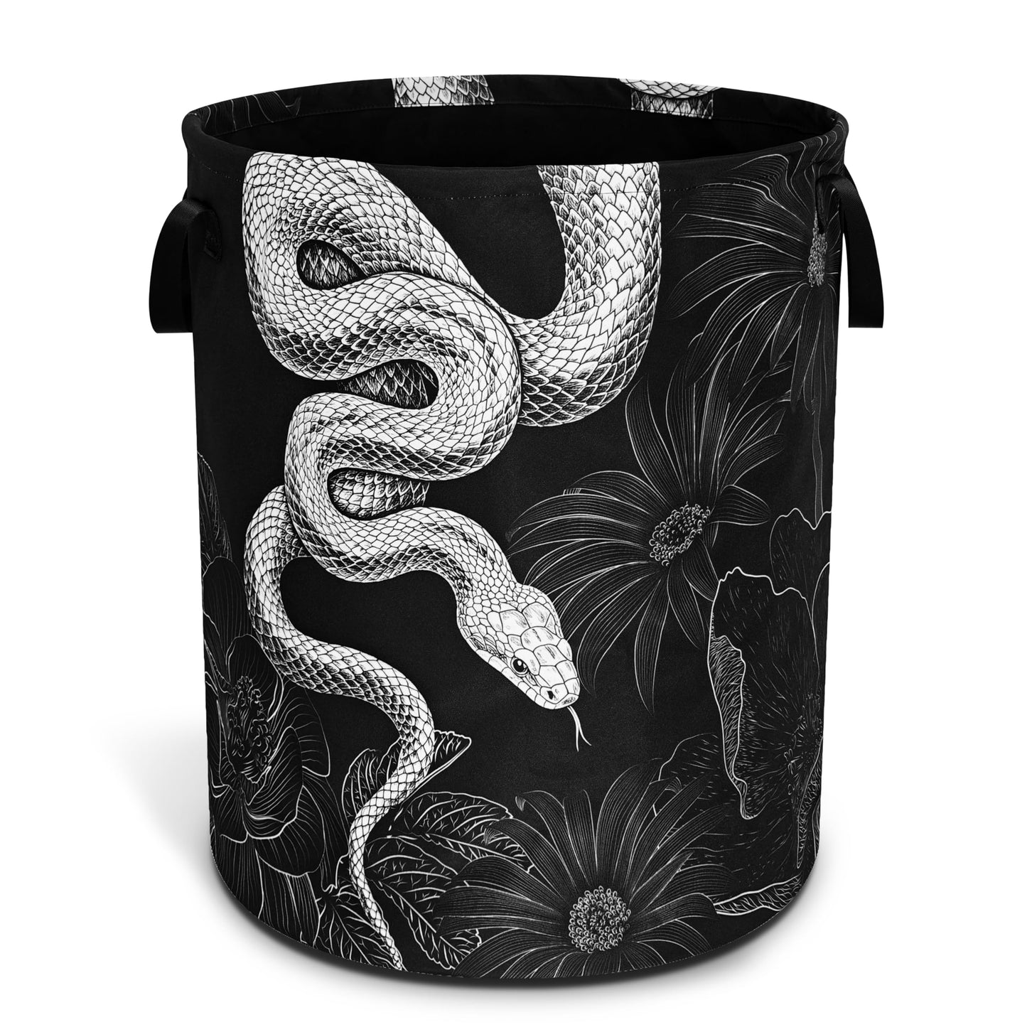 Snake Laundry Basket Floral Prints Funny Foldable Waterproof Oxford Cloth Tote Bag Laundry Hamper Round Large Clothes Storage Bucket Toy Organizer For Bathroom/Laundry Storage/Bedroom 18.9x16.5 Inch