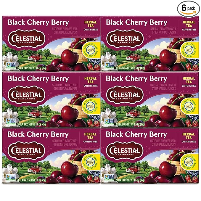 Celestial Seasonings Herbal Tea Bags, Black Cherry Berry, Flavored Tea Bags, 20 Count (Pack of 6)