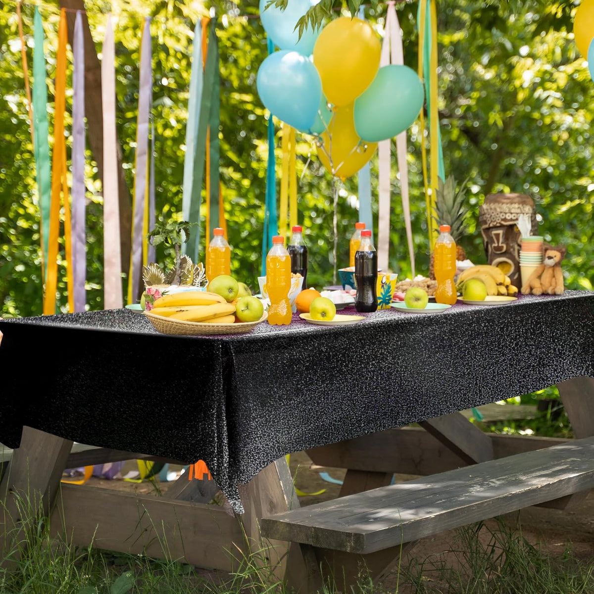 6 Pcs Black Holographic Laser Tablecloths Iridescence Shiny Table Covers 40" x 108" Foil Rectangle Table cloths for Halloween Baby Shower Undersea Ocean Birthday Party Winner Wedding Party Décor