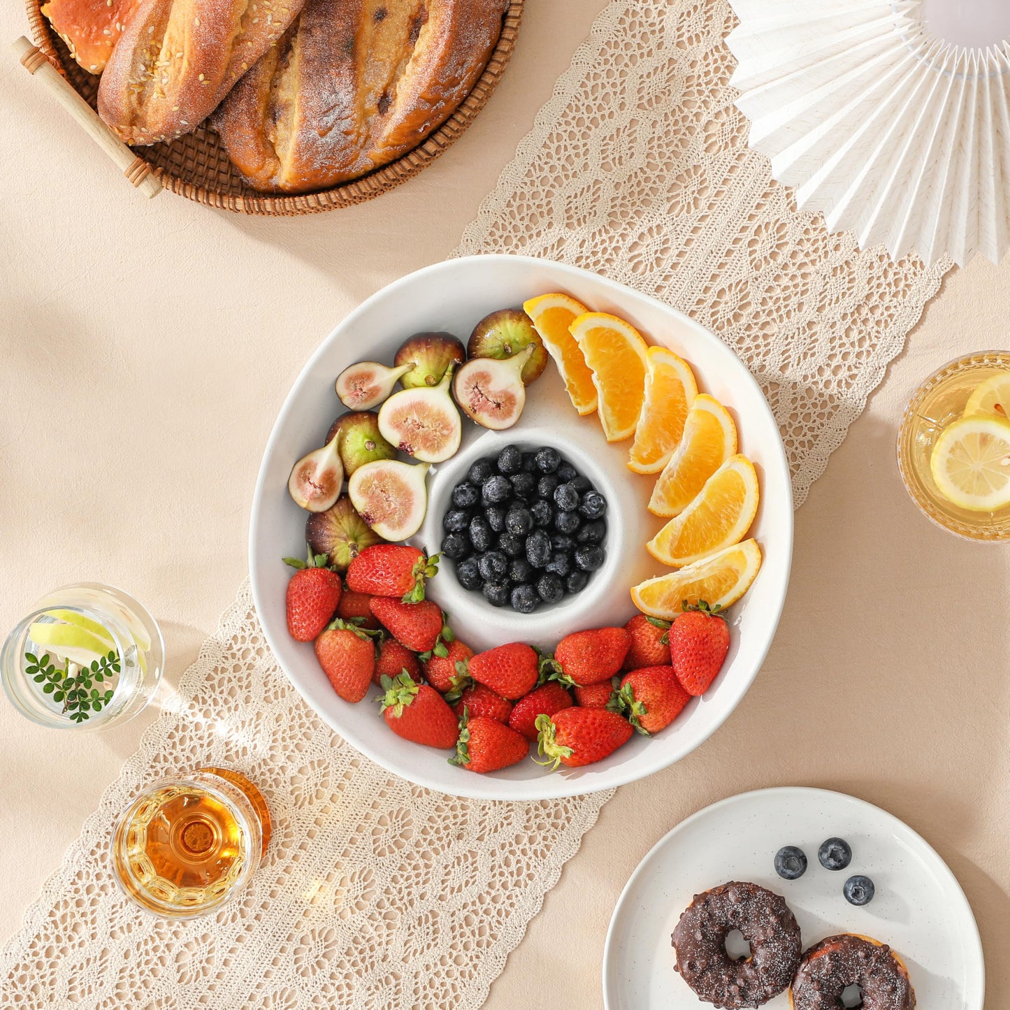MALACASA Ceramic Chips and Dip Serving Tray, 12 Inch Large Divided Bowls Set for Salsa, Veggies & Dip, Appetizers, Snacks, Free-Form Serving Dish Platter for Parties Hosting & Entertaining, White