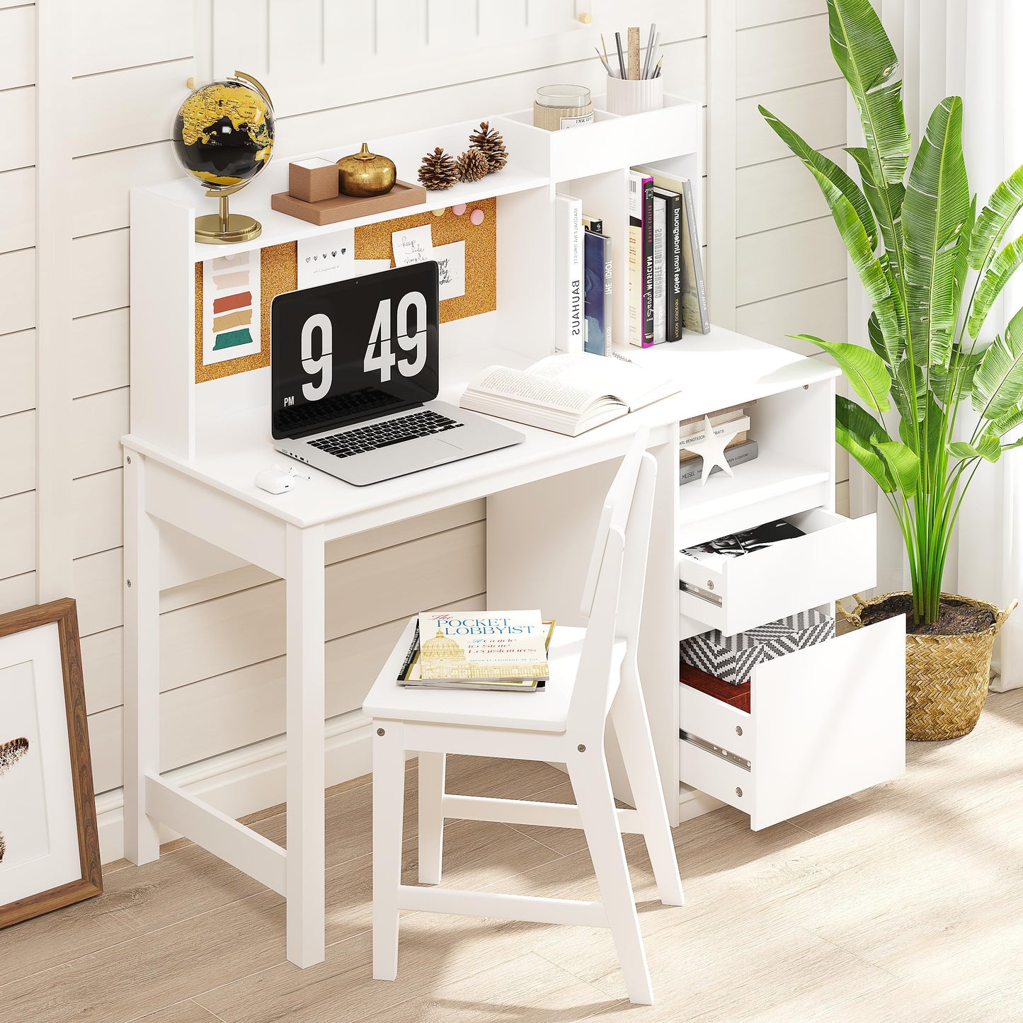 Spirich Kids Desk and Chair Sets, Kids Study Desk Set with Hutch and Storage, Children Wooden Study Table for 5-12 Years Old, Student Writing Table Computer Workstation