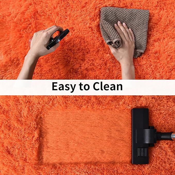 Soft Runner Rugs for Bedroom Hallways, 2x5 Orange Fluffy Shag Throw Area Rug Non Slip for Bedside Dorm, Long Shaggy Furry Carpet for Nursery Living Room