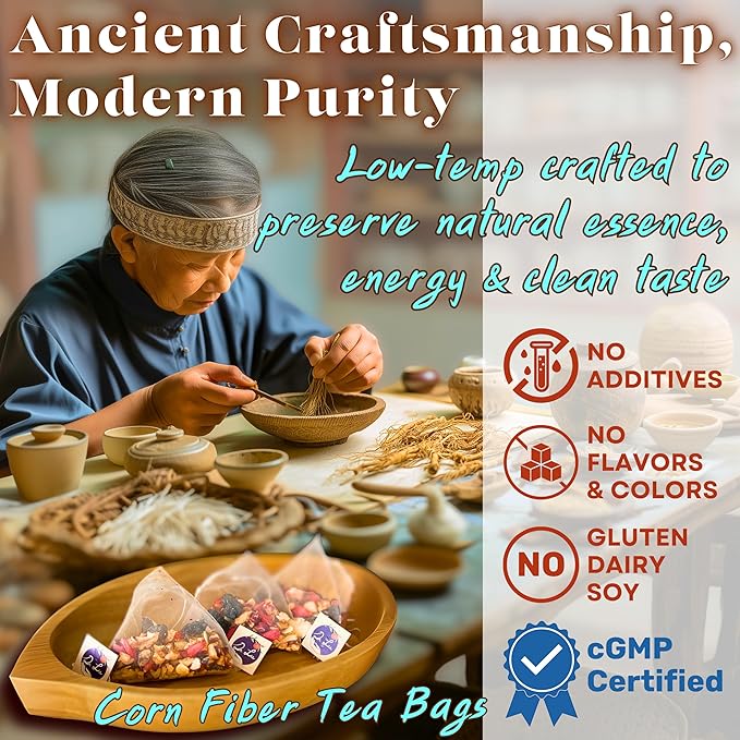 2 Pack of Dr. Lu’s Organic Ginseng Five Treasures Tea Kidney Tea | Ginseng Six Treasures tea for Kidney Cleanse Detox & Repair with Maca Root in Corn Fiber Pyramid Bags (No Plastic/Nylon) | Made in US
