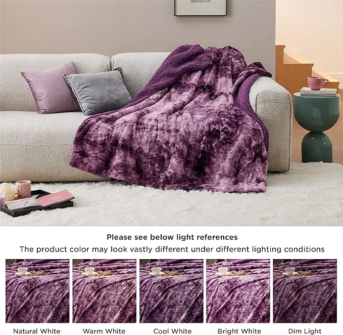 Bedsure Sherpa Blanket - Soft, Fuzzy & Fluffy Faux Fur - Warm, Cozy Throw Blanket for Couch, Sofa and Bed, Tie Dye Design, Purple, 50x60 Inches