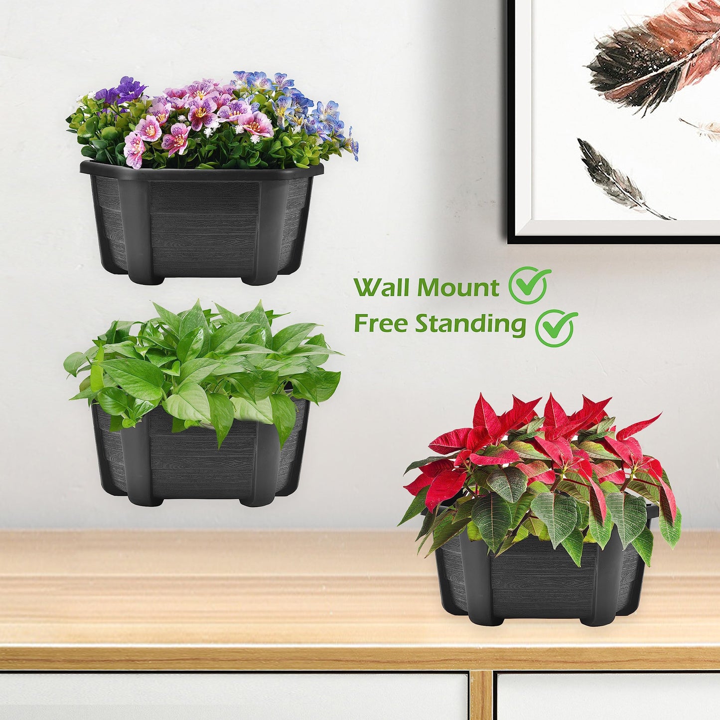ORIMERC 9.8 Inches Self Watering Wall Planters for Indoor Plants, Railing Planters Balcony Planters Wall Hanging Planters, Lightweight, Dark Coffee (Pack of 8)