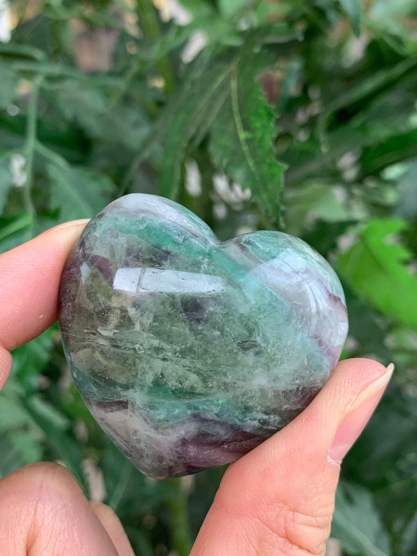 GAF TREASURES Rainbow Fluorite Gemstone Hearts, Polished Rainbow Fluorite Puffy Hearts, Rainbow Fluorite Crystal Palm Stone, Rainbow Fluorite Healing Crystal Hearts (1 Heart)