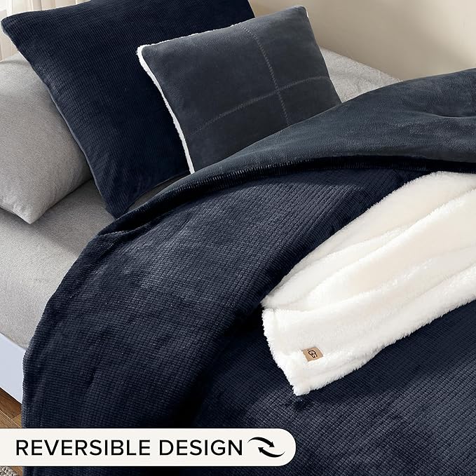 UGG Remina Twin Comforter Set 4 Piece Bed in a Bag with Throw Blanket, Decorative Pillow, Sham, and Reversible Comforter Hypoallergenic Washable College Dorm Bedding, Twin XL, Navy Blue
