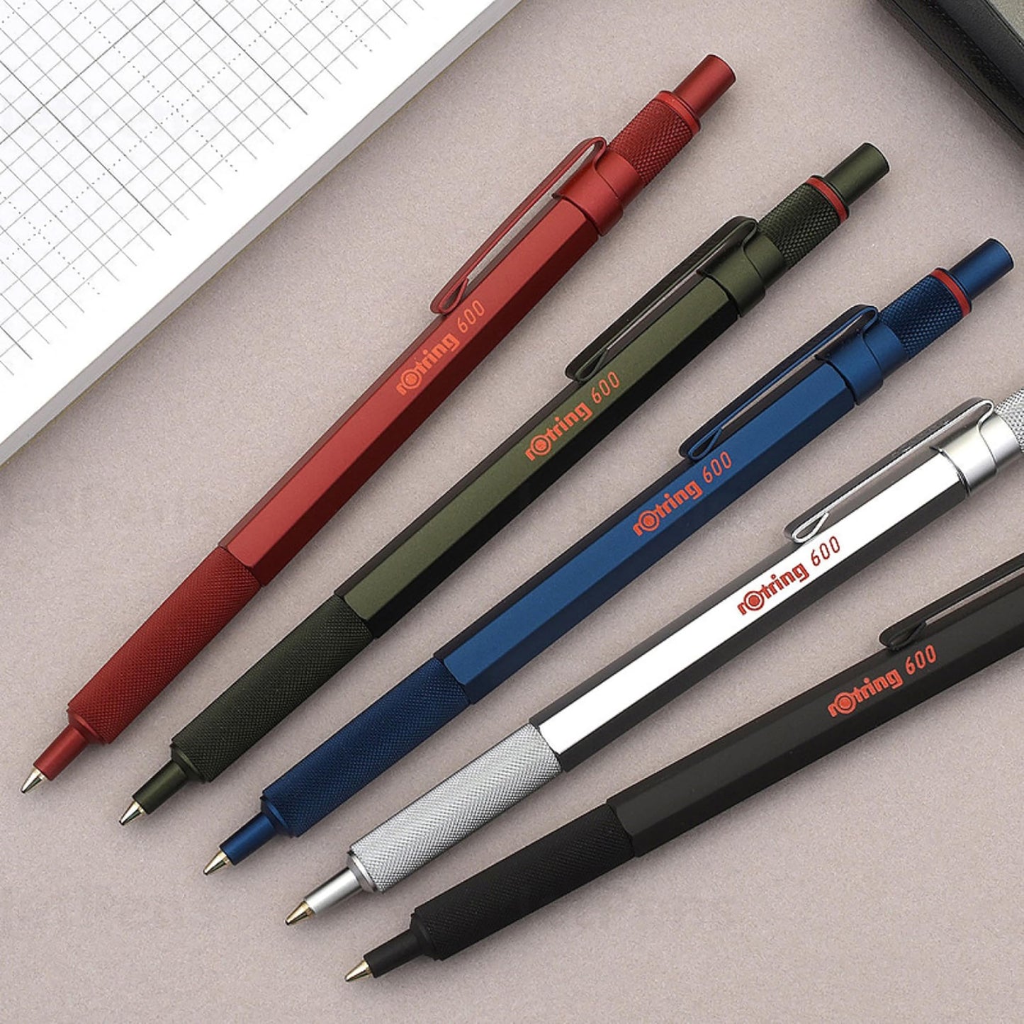 rOtring 600 Ballpoint Pen, Medium Point, Black Ink, Black Barrel, Refillable, 1 Count - Smooth Writing, Style, Comfort, Non-Slip Grip