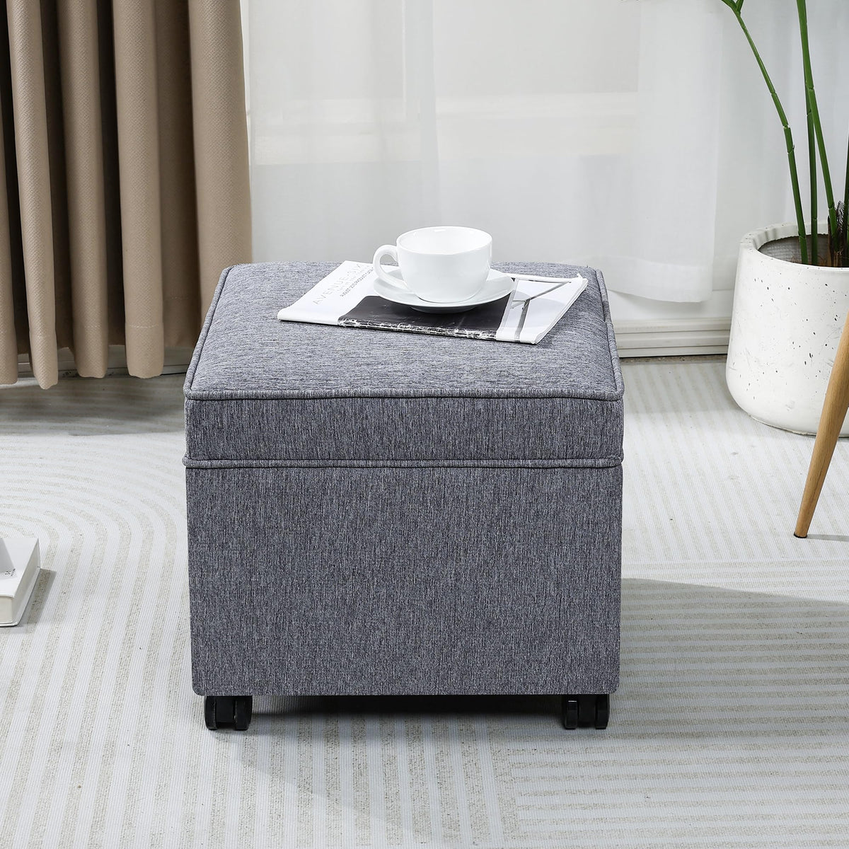17.5 Inch Square Storage Ottoman with Wheels