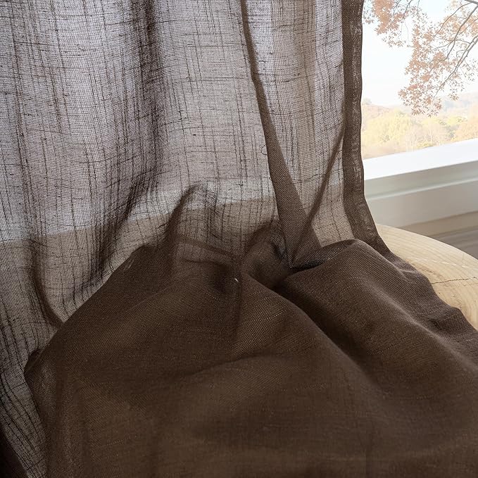 BGment Brown Linen Short Curtains 36 Inch Length for Window, Small Sheer Drapes for Kitchen Cafe Over Sink Bathroom Decor Lightweight Rustic Country Textured Rod Pocket, 2 Panels, Each 30 Inch Wide