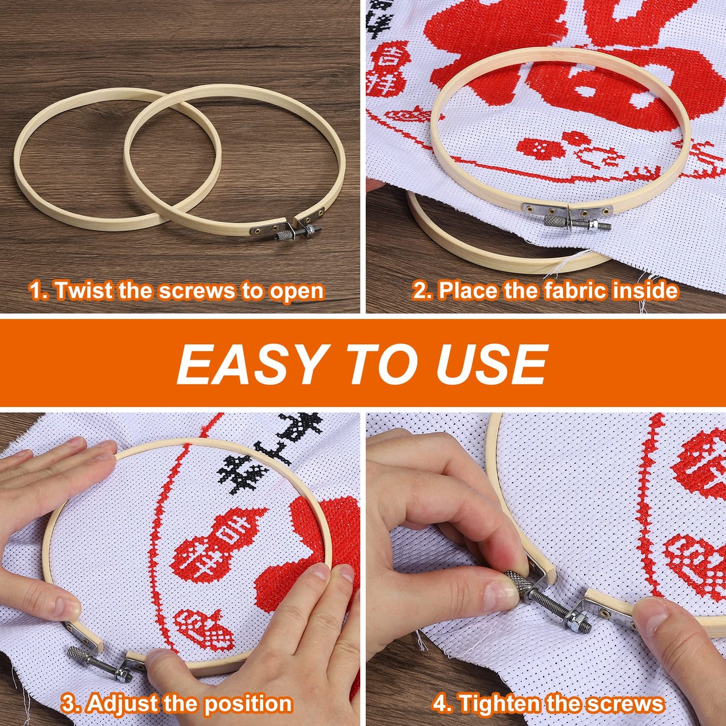 PATIKIL 12 Pieces 9 Inch Embroidery Hoops Round Adjustable Bamboo Circle Cross Stitch Hoop Ring Bulk for Embroidery Art Craft Handy Sewing Decoration