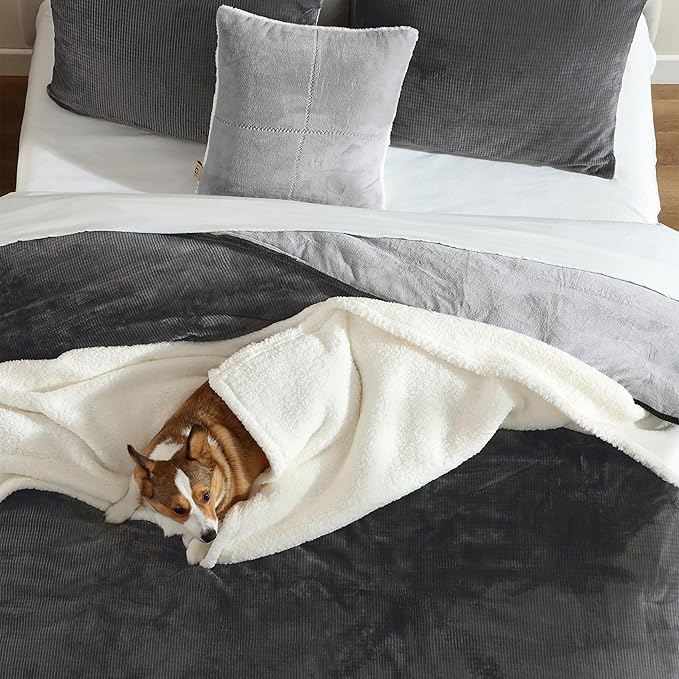 UGG Remina Comforter Set 5 Piece Bed in a Bag with Throw Blanket, Decorative Pillow, Shams, and Reversible Comforter Hypoallergenic Washable Luxury Plush Warm Fluffy Bedding Set, King, Charcoal Grey