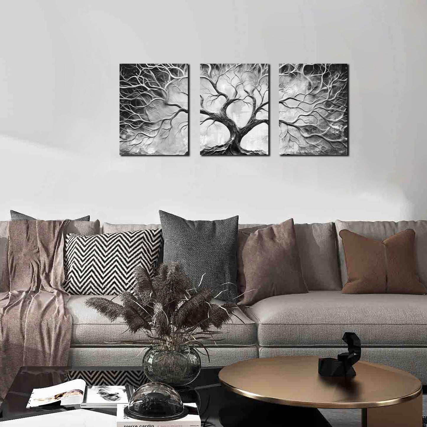 Tree Wall Art for Living Room - Modern Black and White Pictures Wall Art for Bedroom - 3 Piece Wall Decor for Office Size 12" x 16"