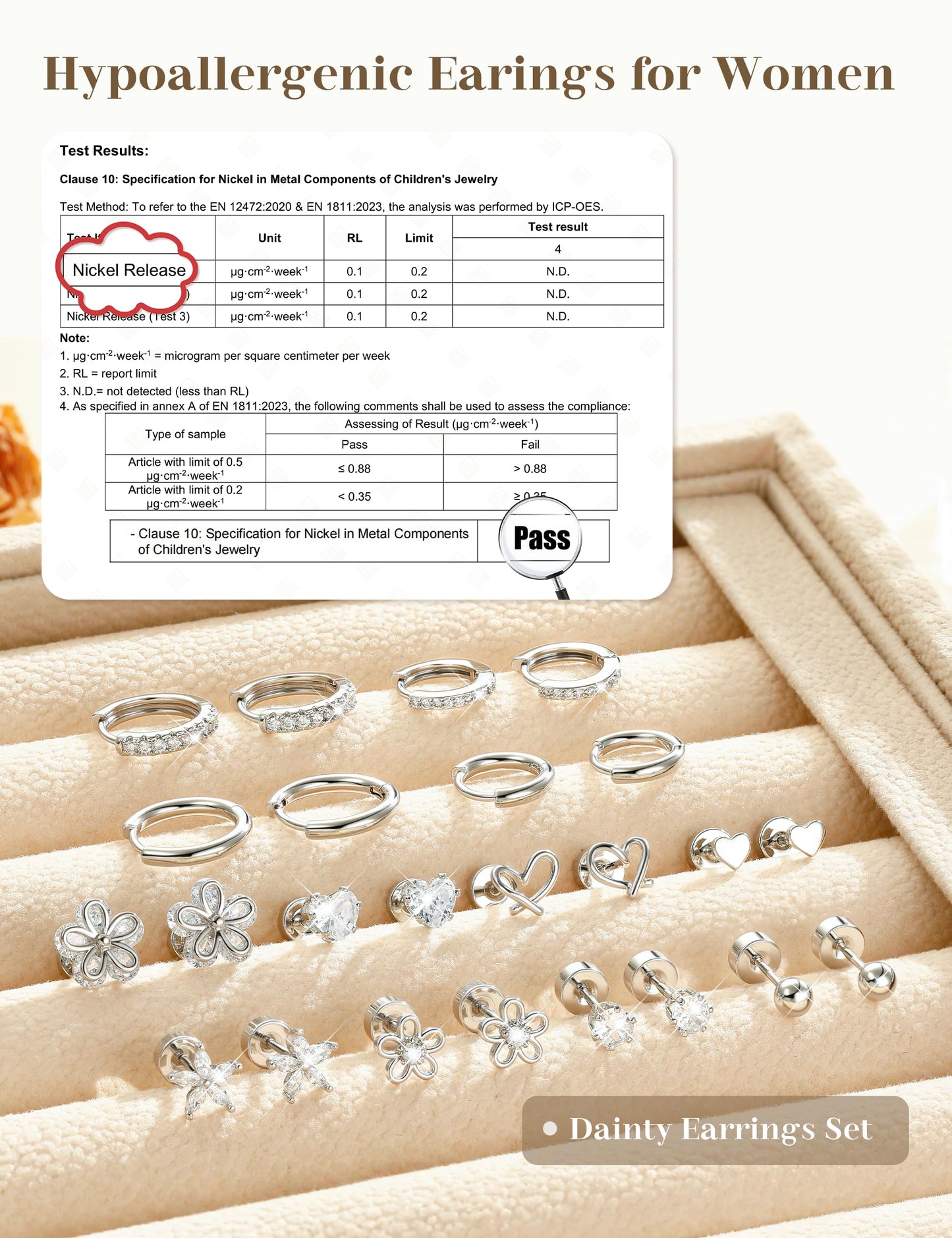 Ritach Hypoallergenic Surgical Steel Hoop Earrings, 14K Gold Plated Stainless Steel Studs for Sensitive Ears, Flat Back Cartilage Set (14K Silver Plated)
