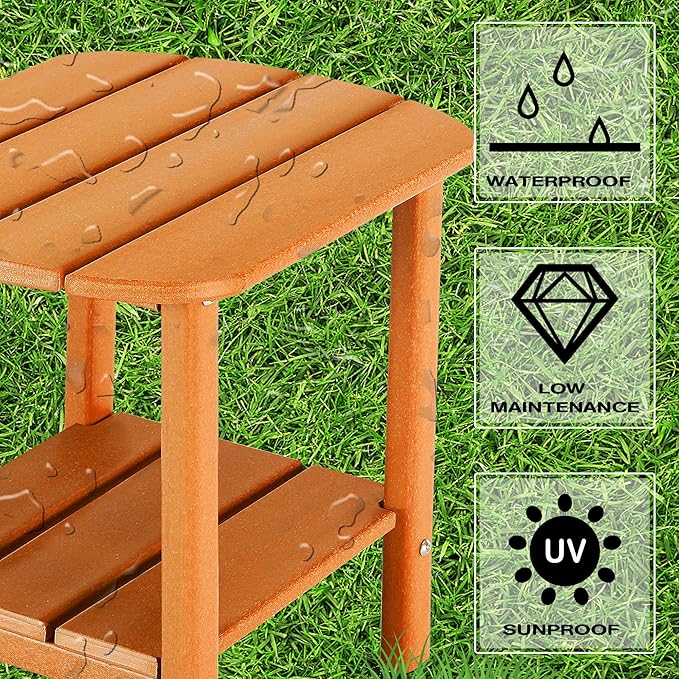LZRS Double Adirondack Side Table, Outdoor Side Tables, End Tables for Patio, Backyard,Pool, Indoor Companion, Easy Maintenance & Weather Resistant(Orange)