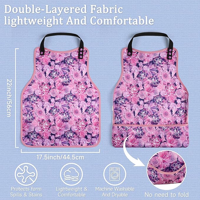 Adult Bibs-3 Pcs Washable Clothing Protector with Upgraded Crumb Catcher