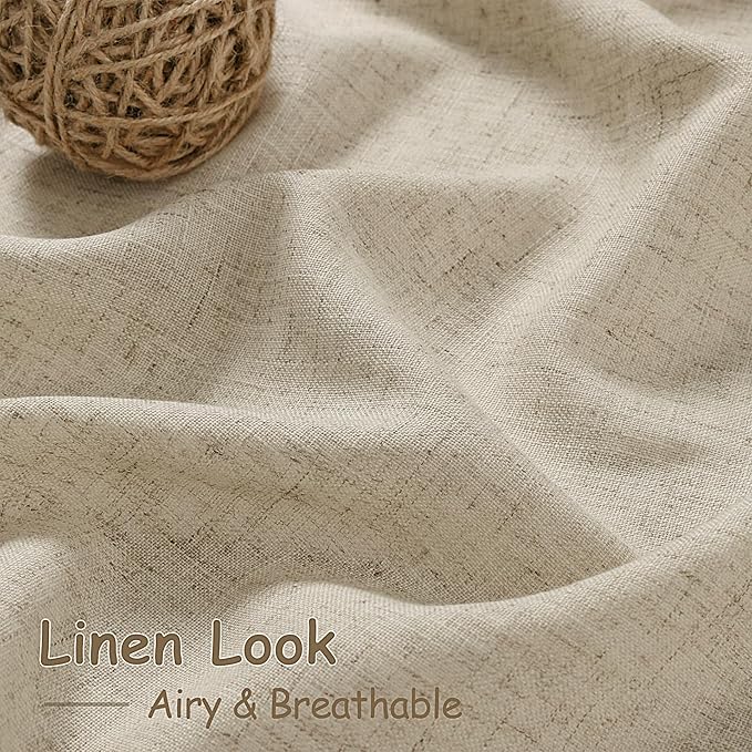 Nanspring Eggshell Beige Linen Curtains 96 Inches Long for Living Room Rustic Luxury Light Filtering Semi Sheer Curtain Back Tab Neutral Coastal Decor Drapes for Bedroom Office 52x96, 2 Panels