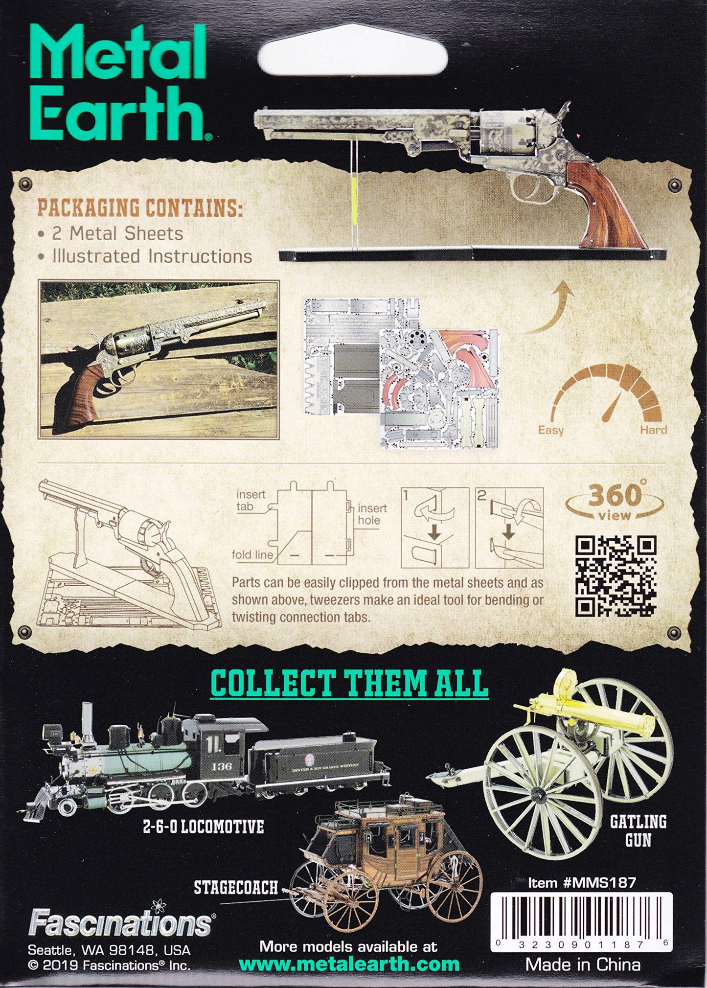 Metal Earth Fascinations Wild West Revolver 3D Metal Model Kit
