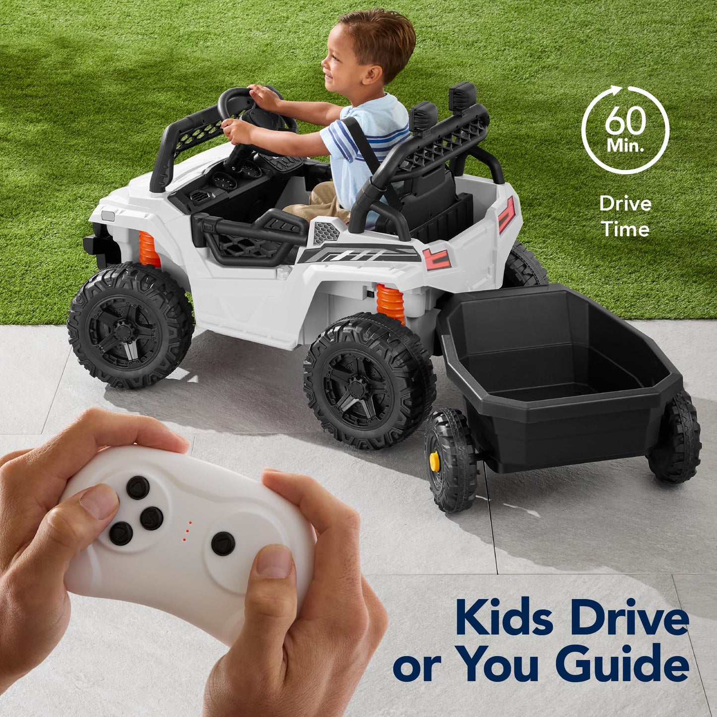 Best Choice Products Kids 12V Electric Ride On UTV Car and Trailer w/Parent Control, LED Lights, 2 Speeds, Bluetooth - White