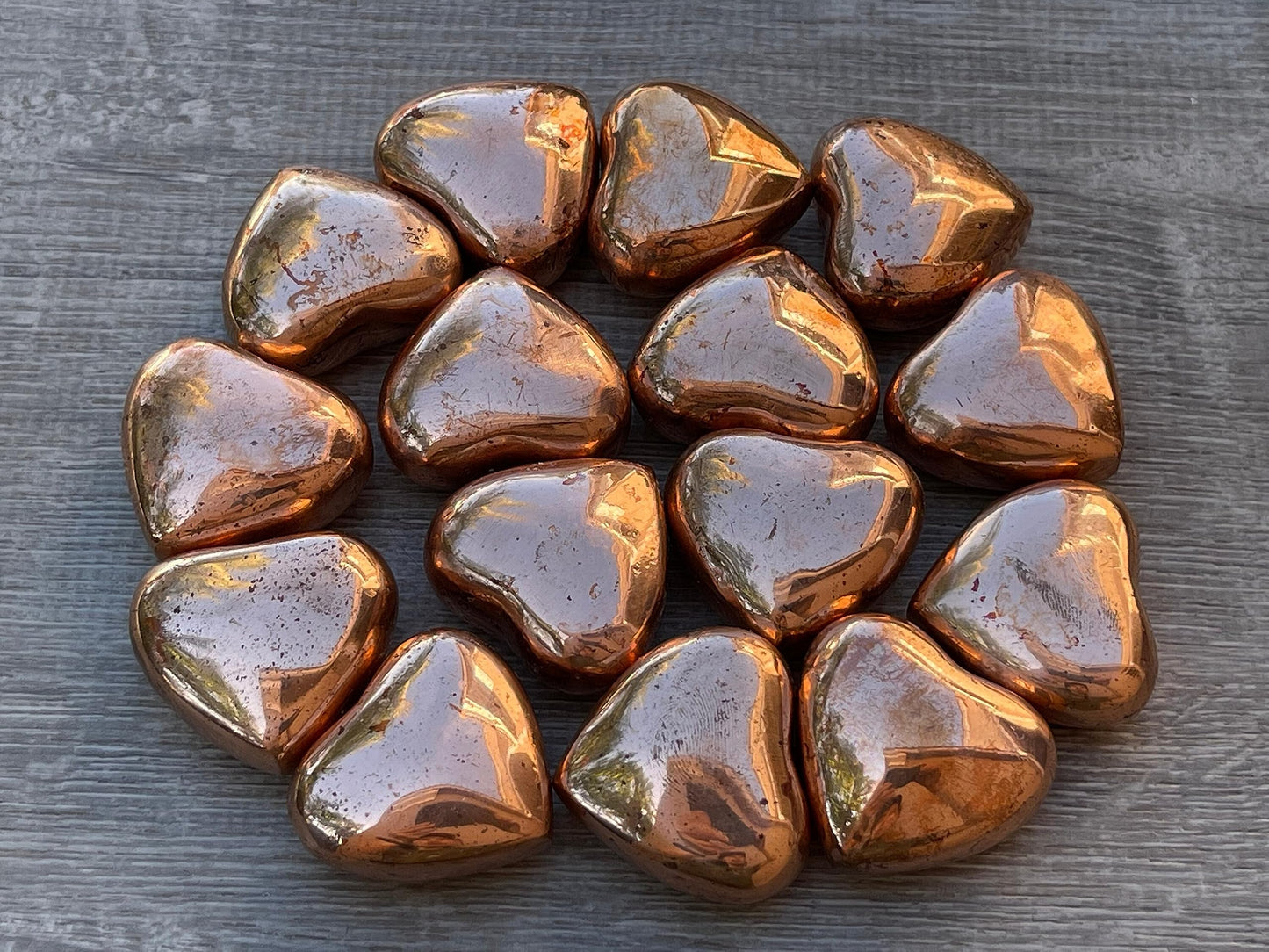 GAF TREASURES Copper Gemstone Hearts, Polished Copper Puffy Hearts, Copper Crystal Palm Stone, Copper Healing Crystal Hearts (1 Heart