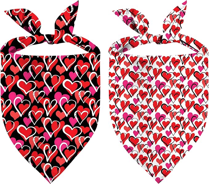 Valentines Dog Bandanas, 2 Pack Mother's Day Triangle Dog Bandanas, Reversible Love and Heart Pet Scarf, Premium Durable Fabric, Boys and Girls, Holiday Bandana for Large and Extra Large Dogs