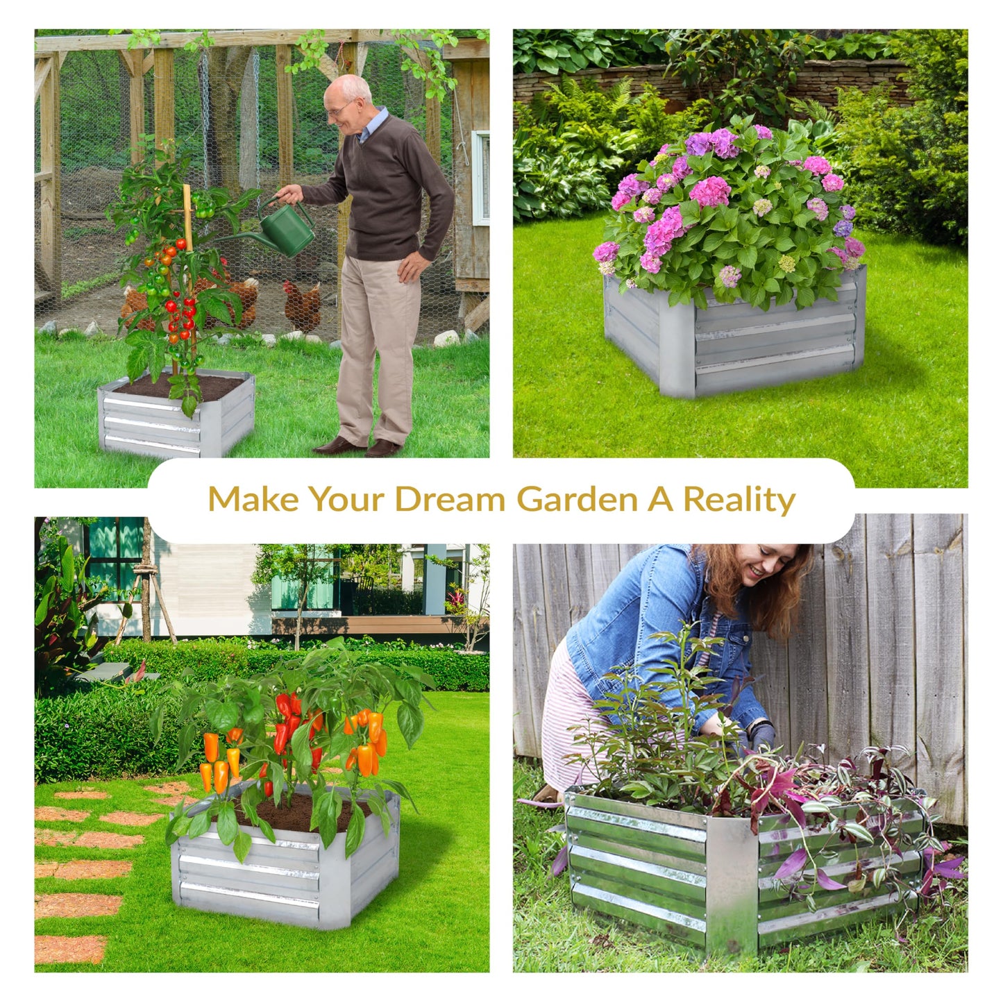 Sunnydaze Galvanized Raised Garden Bed Kit - 2x2x1 ft Outdoor Raised Garden Bed - Metal Planter Box for Vegetables, Flowers, Herbs - Silver - Square