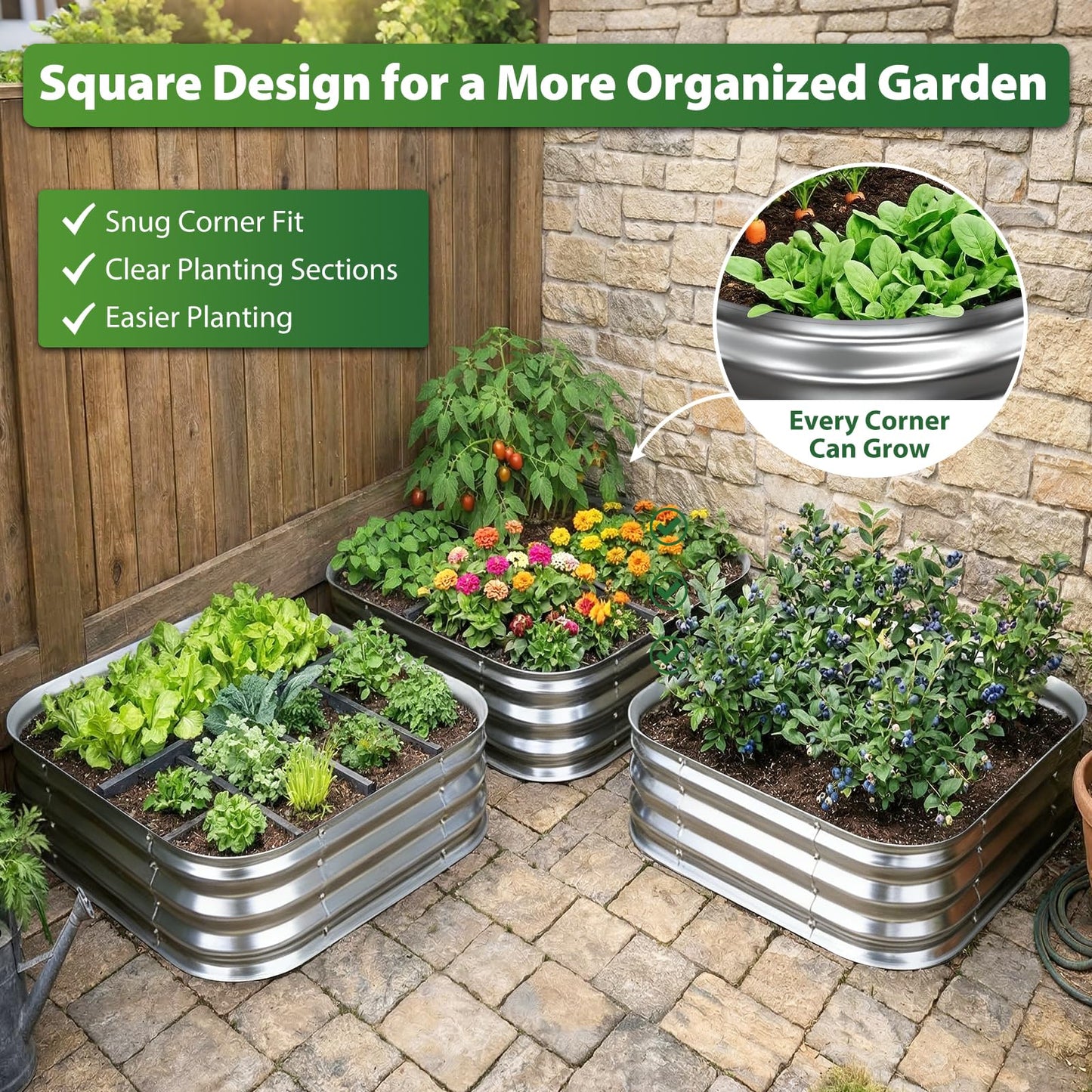 Galvanized Raised Garden Bed, 2x2 ft Heavy Duty Metal Planter Box for Vegetables, Flowers & Herbs, 12" Raised Outdoor Modular Gardening Bed, Above Ground Growing Container, Easy Assembly, Silver