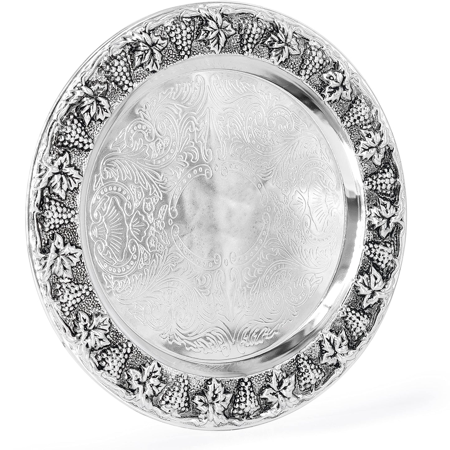 The Dreidel Company Havdalah Set, Grape Theme Wine Goblet, with Candle and Spice Incense Holders, Silver Plated