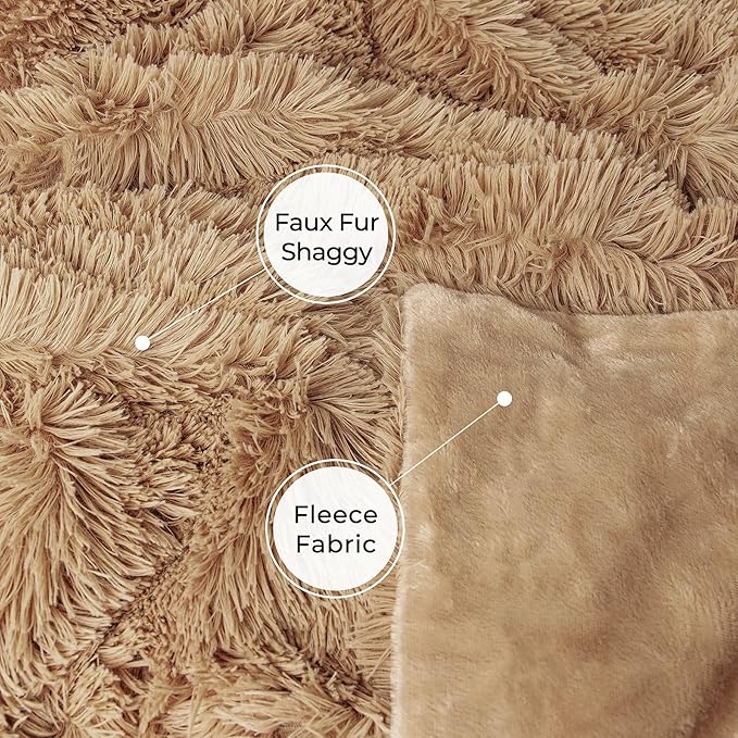 Tuddrom Decorative Extra Soft Faux Fur Blanket Queen Size 80" x 90",Solid Reversible Fuzzy Fluffy Cozy Plush Fleece Comfy Microfiber Fur Blanket for Couch Sofa Bed,Camel