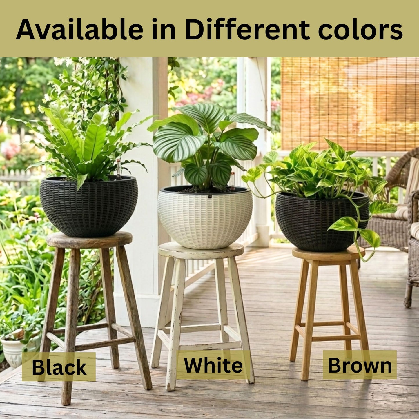 LaLaGreen Bundle- 2 Pack, 11 Inch Brown Hanging Plastic Basket + 2 Pack, 20 Inch Self Watering Planter with Bracket Rattan Style Window Plants Boxes Balcony Fence Porch Deck Modern Flower Pots Outdoor