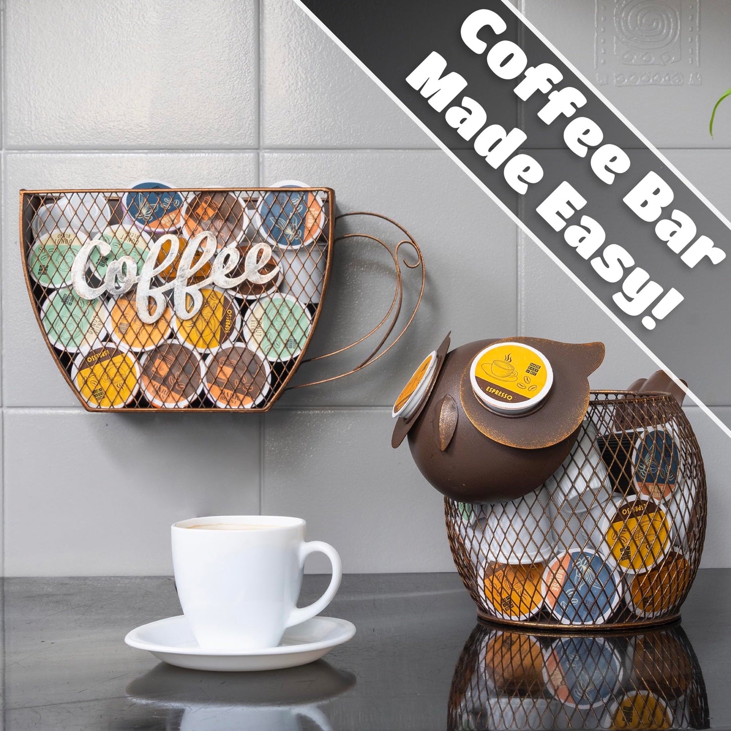 Made Easy Kit Coffee Pod Organizer - Home Coffee Bar Functional Décor - Café Station Countertop Storage Accessories (Sea Turtle)