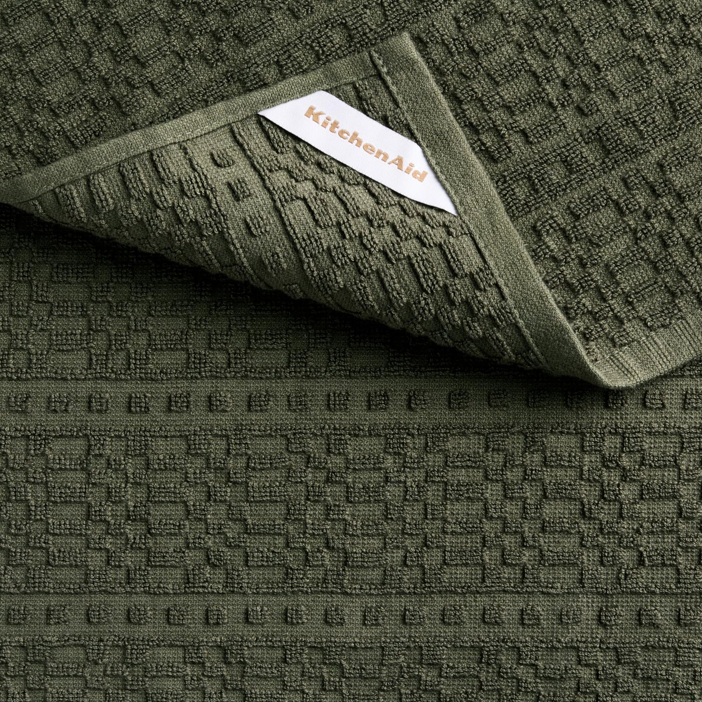 KitchenAid® Evergreen Design Series Heavyweight Textured Oversized Kitchen Towels 3-Pack Set, Absorbent 100% Cotton, Dual-Purpose, Deep Forest Green, 18"x28"