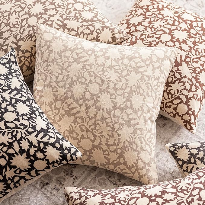 Foindtower Set of 2 Decorative Neutral Floral Throw Pillow Covers Accent Farmhouse Cushion Covers Boho Pillowcase for Couch Sofa Bedroom Living Room Home Decor,24×24 Inch,Light Orange Brown