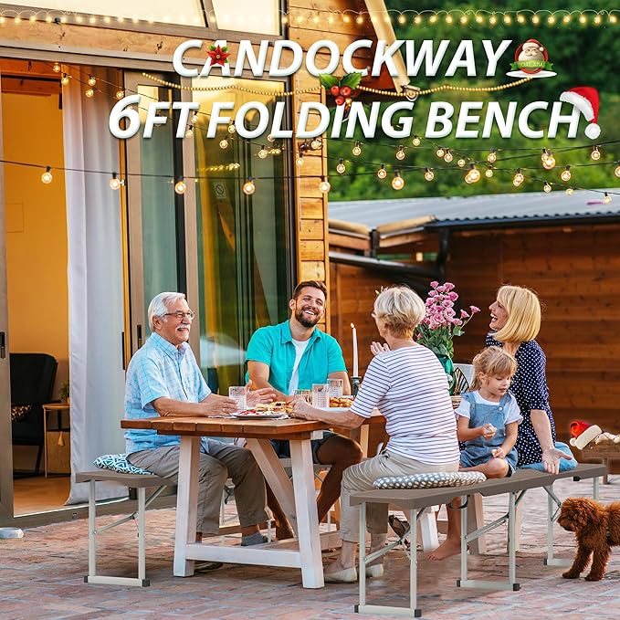 6ft Plastic Folding Bench with Carrying Handle & Lock, Portable Outdoor Bench in Garden Picnic Camping Dining Party Seat, Waterproof Bench for Soccer Activities, Ratten Patterned(2 Pack)