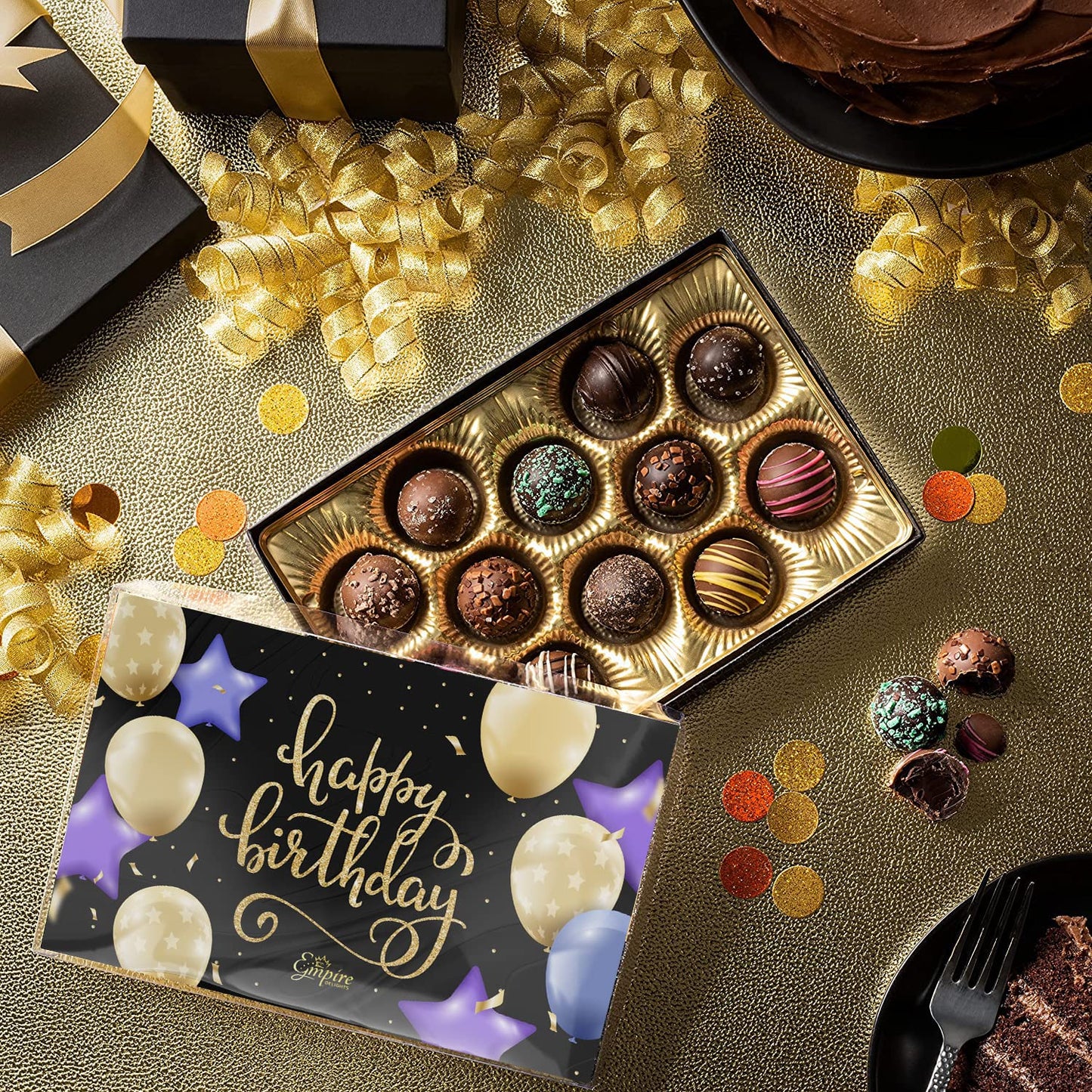 Happy Birthday Chocolates - 12 Assorted Milk & Dark Chocolate Truffles - Gourmet Box - Birthday Gifts for Women & Men, 6 oz
