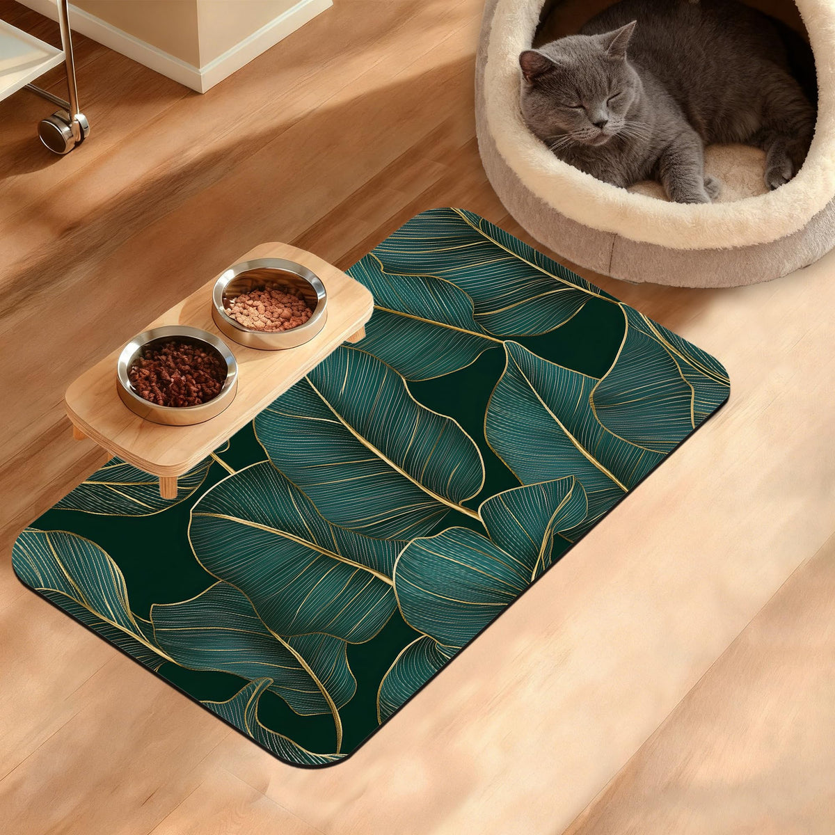 Tropical Palm Dog Food Mat,Exotic Leaves Floral Absorbent Pet Feeding Mat for Food and Water Bowl,Quick Dry Dog Placemat Non Slip Rubber Backing Waterproof Pet Supplies 16" x 24"
