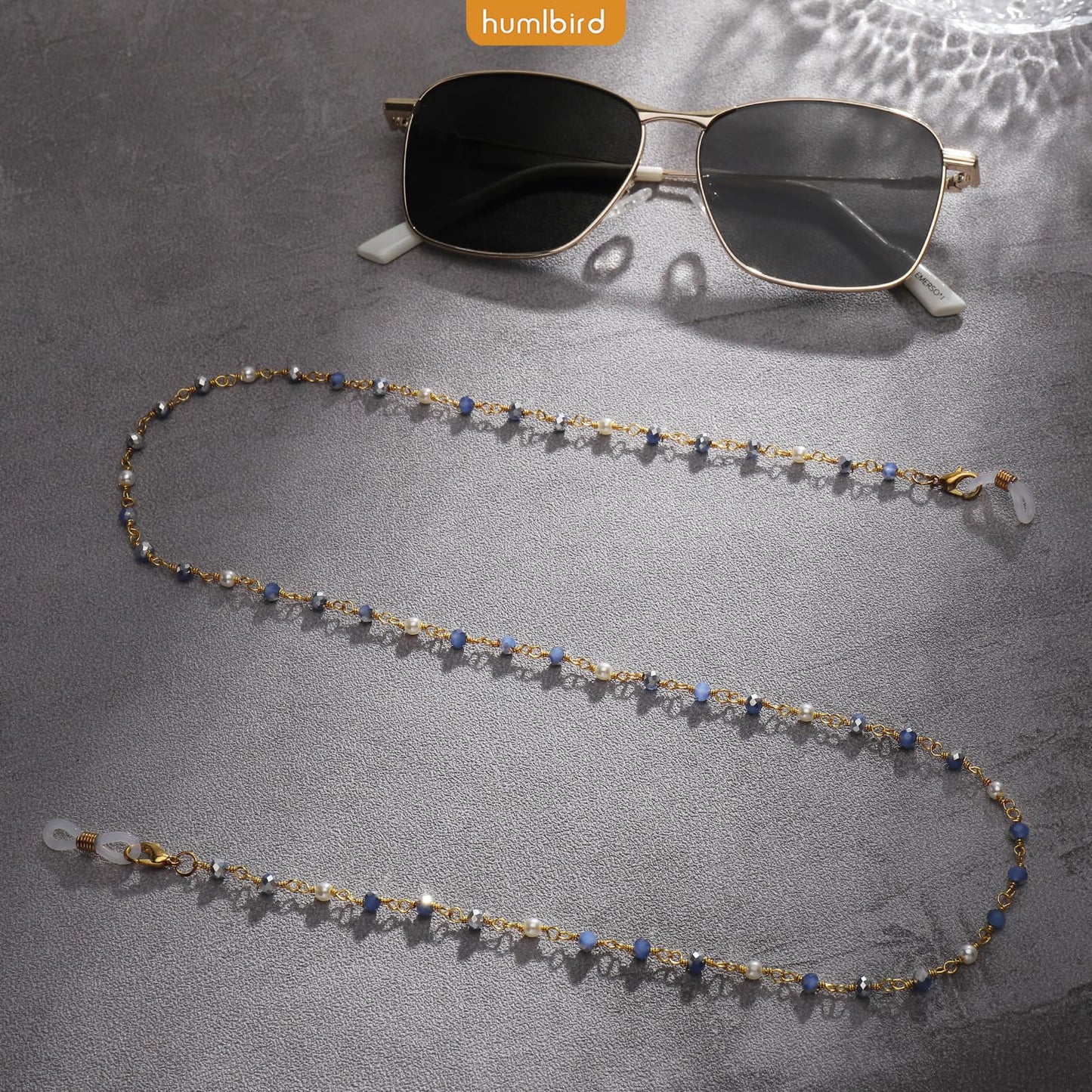 humlbird Glasses Chain Eyeglasses Chain Mask Lanyard Coloful Crystal Beaded Pearl Sunglasses Chain Dark Blue