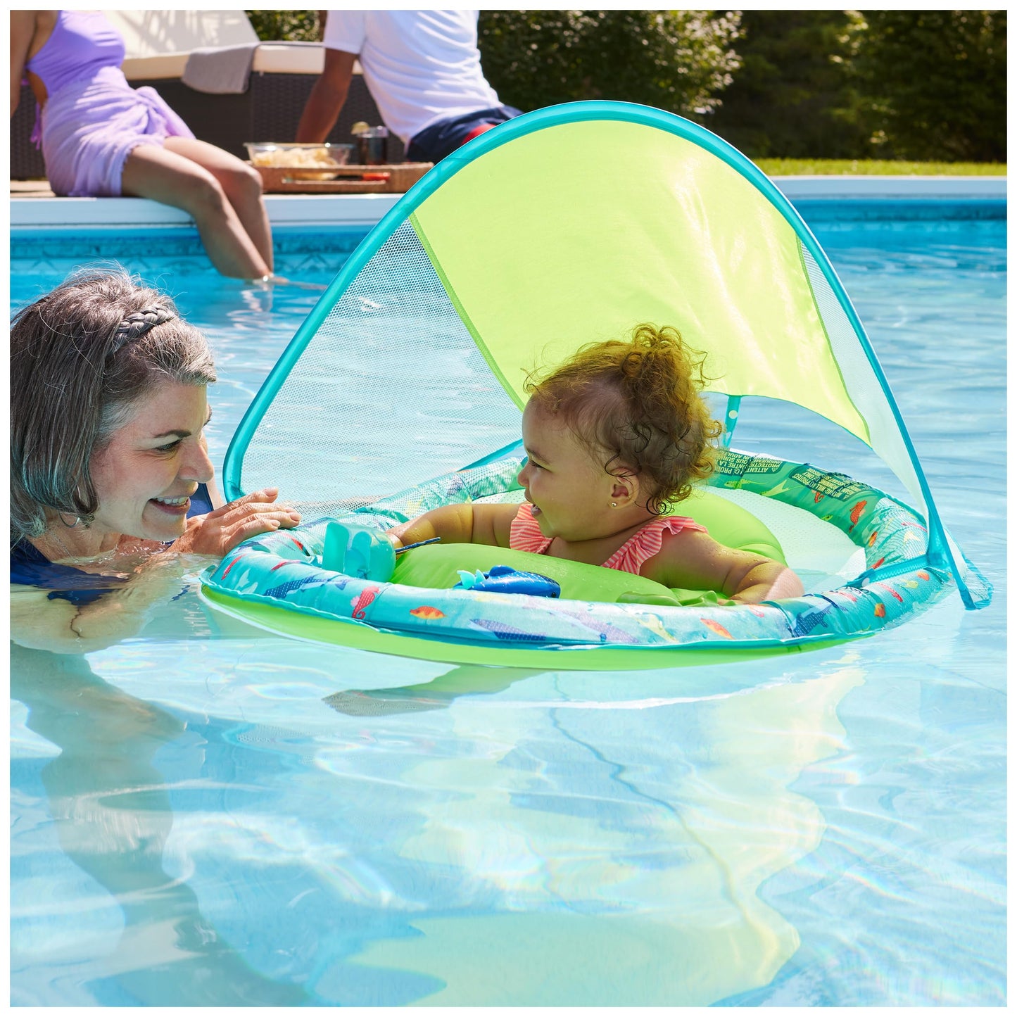 SwimWays Baby Spring Float Splash N Play, Baby Pool Float with Canopy, Swimming Pool Accessories for Kids 9-24 Months