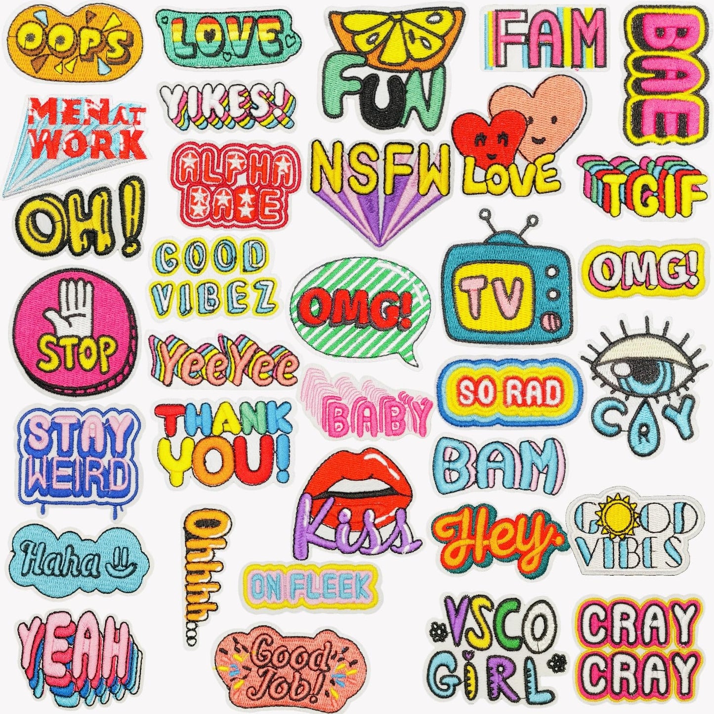 35Pcs VSCO Girly Embroidered Patches - Colorful Cute Aesthetic Iron-On/Sew-On Fabric Applique Patches for Clothes, Hats, Jeans, Dresses & DIY Accessories Repair