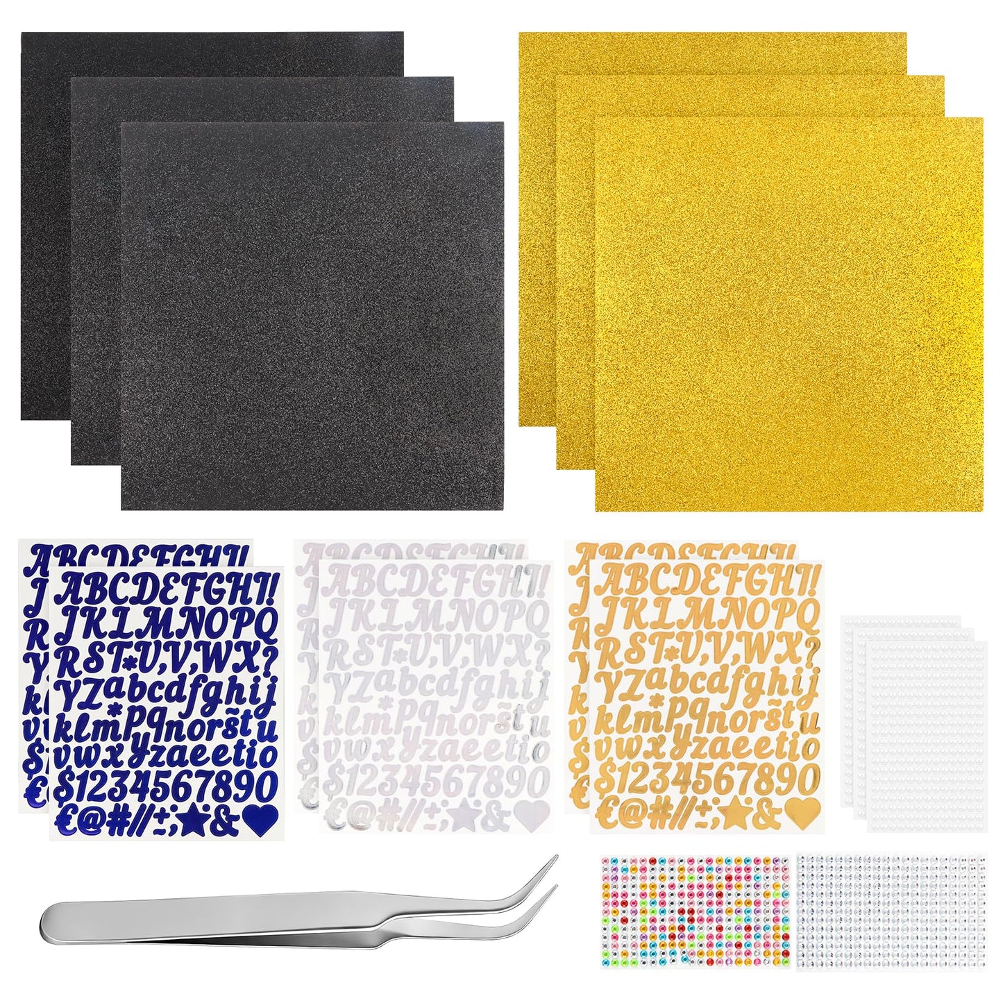 Arivlune Graduation Cap Decorations kit, Includes 6 9.8 X 9.8 Graduation Cap Topper Blank Glitter Cardstock/5 Sheets Rhinestones/6 Alphanumeric Stickers for DIY Graduations Caps Topper