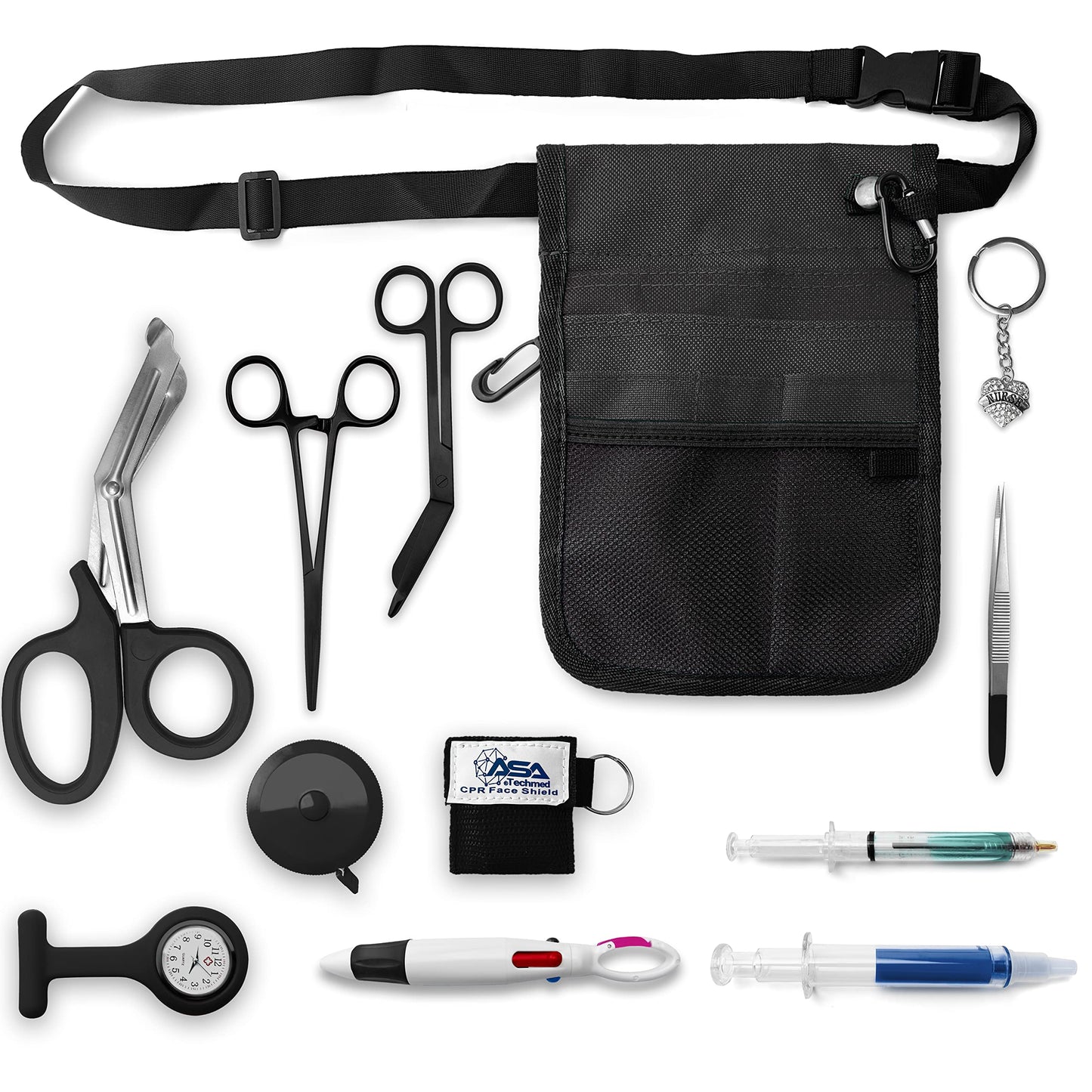 ASA TECHMED Nurse Utility Belt – Complete Medical Belt Utility Kit, Pro Pack Pocket Organizer Pouch Hip Bag for EMT, CNA, NP, PA, Student, Black