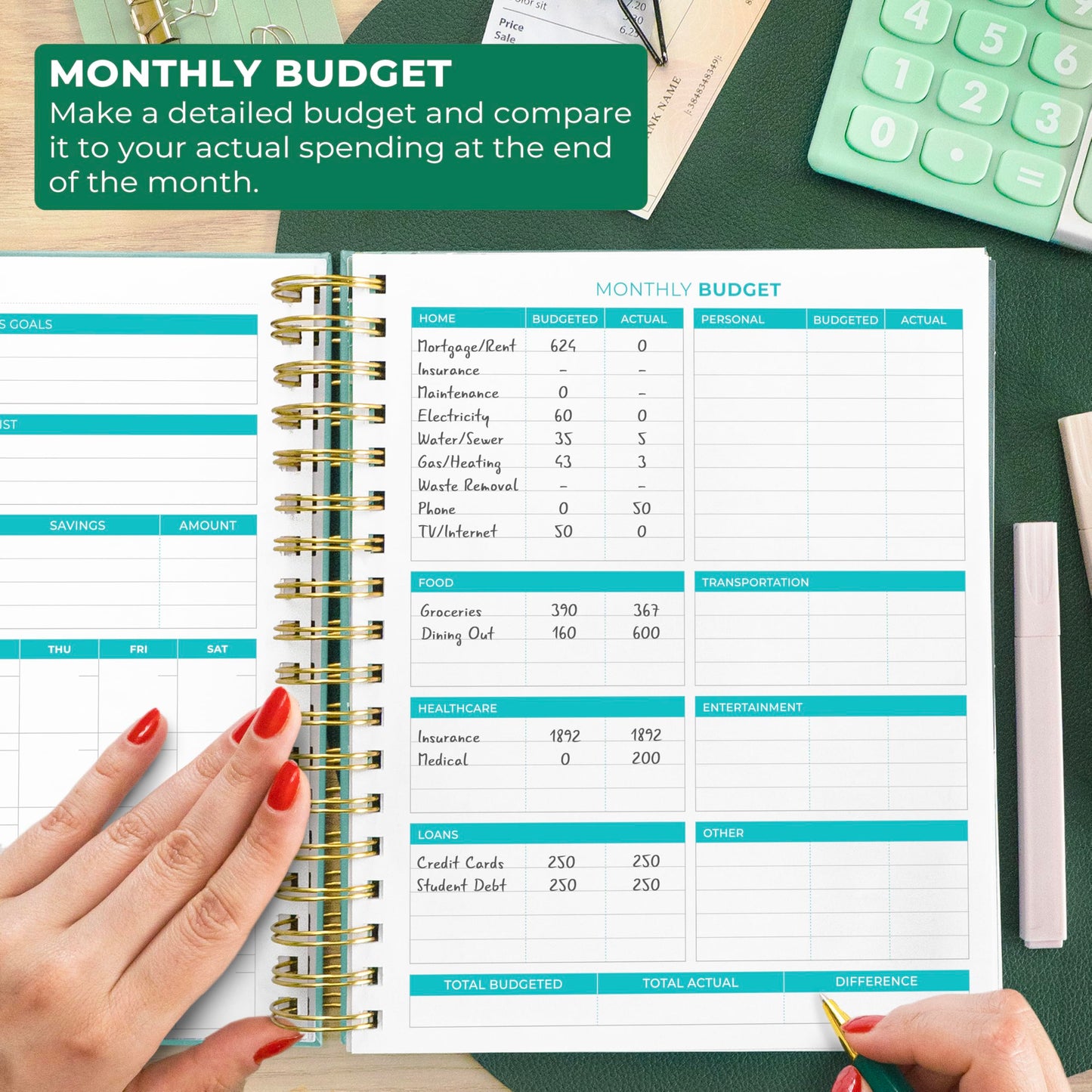 Clever Fox Budget Planner & Monthly Bill Organizer With Pockets. Expense Tracker, Budgeting Journal & Financial Book. Large, 8x9.5" (Turquoise)