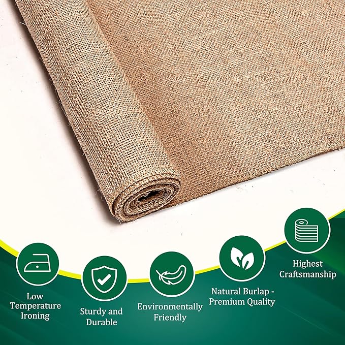 Burlap Table Runners (Pack of 6) – 12”x 108” - No-Fray Finished Edge Premium Quality Natural Table Runner – No Odor, Eco-Friendly Burlap Runner, Perfect for Rustic Table Decor and Other DIY Crafts