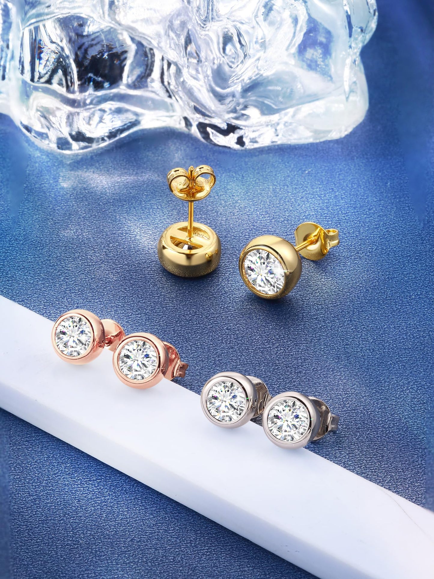 Augell Moissanite Stud Earrings, 1-2 Carat D Color VVS1 Clarity, Hypoallergenic 925 Sterling Silver with 18K Gold Plating, for Women & Men
