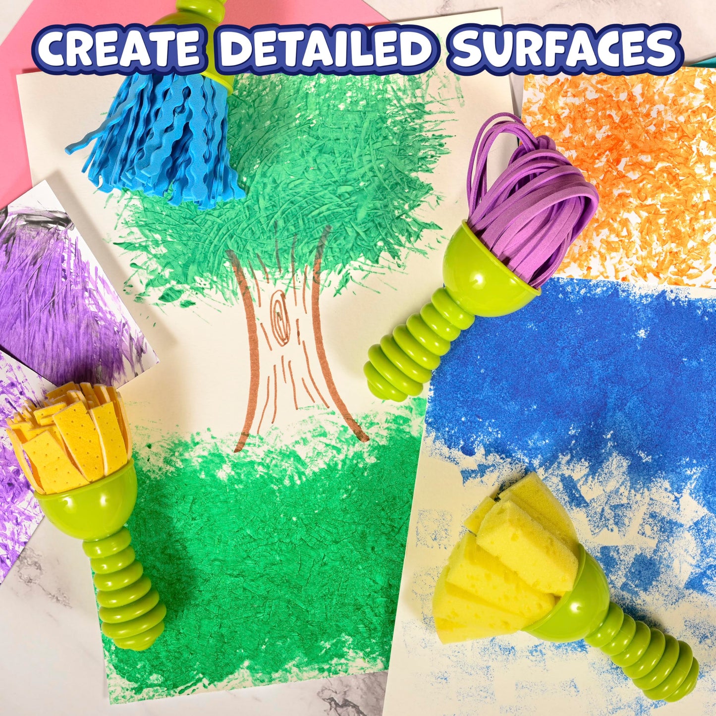READY 2 LEARN Textured Art Tools - 4 Green Paint Sponges for Kids - Thick Kids Paint Brushes - Easy-Grip Paint Brushes - Art Supplies for Toddlers 1-3
