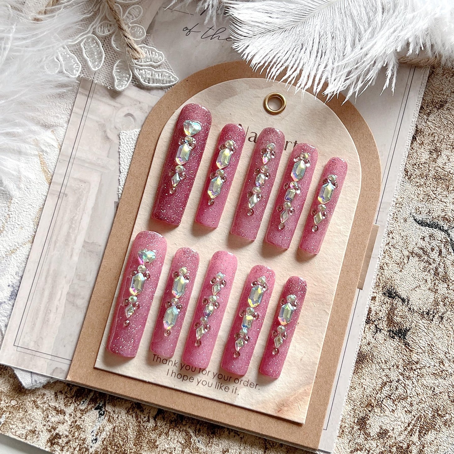 NAIL ANGEL 10PCS/SET Glamorous Handmade Press on nails Glitter Gem Rhinestone Long Coffin Nails Party Nails XXL Long Artifical Tips ZJ-05(S)